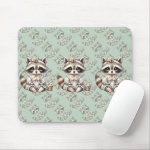 Vintage Dressed Cottagecore Racoon Pastel Mouse Pad