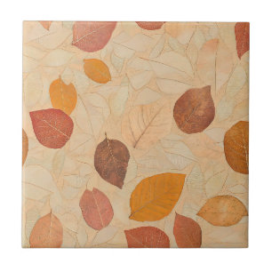 Vintage Dried Fall Leaves Gold Orange Red Brown Ceramic Tile