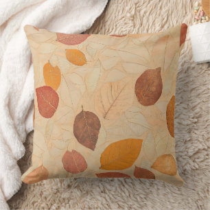 Vintage Dried Fall Leaves Gold Orange Red Brown Cushion