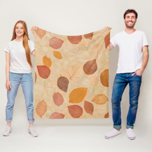 Vintage Dried Fall Leaves Gold Orange Red Brown Fleece Blanket