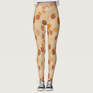 Vintage Dried Fall Leaves Gold Orange Red Brown Leggings