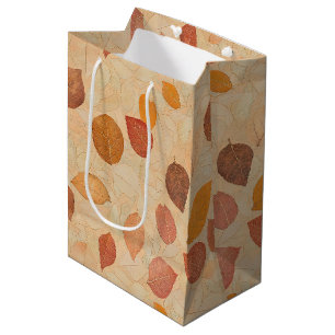 Vintage Dried Fall Leaves Gold Orange Red Brown Medium Gift Bag