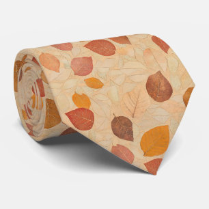 Vintage Dried Fall Leaves Gold Orange Red Brown Tie