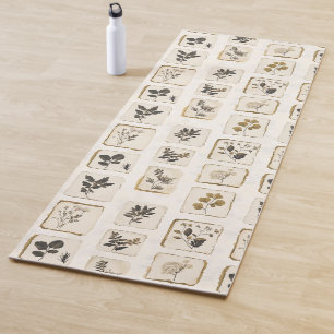 Vintage dried pressed wildflowers herbal botanical yoga mat