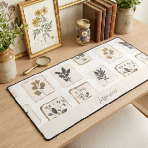 Vintage dried pressed wildflowers Name Monogram Desk Mat