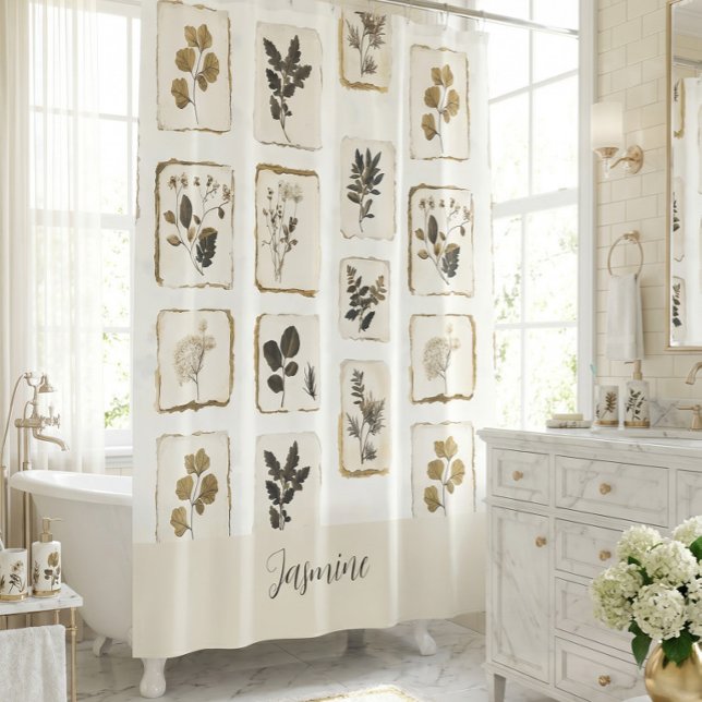 Vintage dried pressed wildflowers Name Monogram  Shower Curtain (Creator Uploaded)