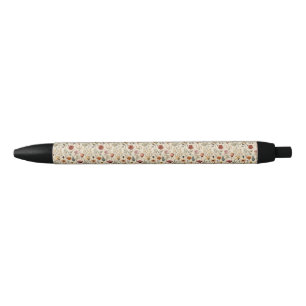 Vintage Dried Wildflower Burgundy Pink Yellow Black Ink Pen
