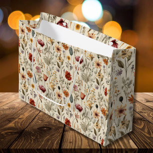 Vintage Dried Wildflower Burgundy Pink Yellow Large Gift Bag
