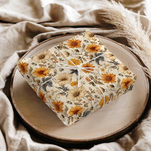 Vintage Dried Wildflower Cream Orange Brown Tissue Paper