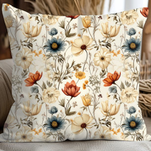 Vintage Dried Wildflower Navy Terracotta Cushion