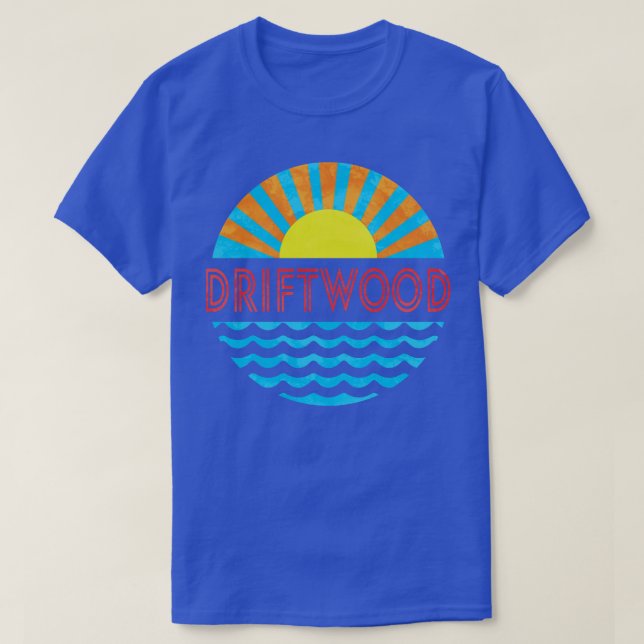 Vintage Driftwood Beach Sun And Waves T-Shirt (Design Front)