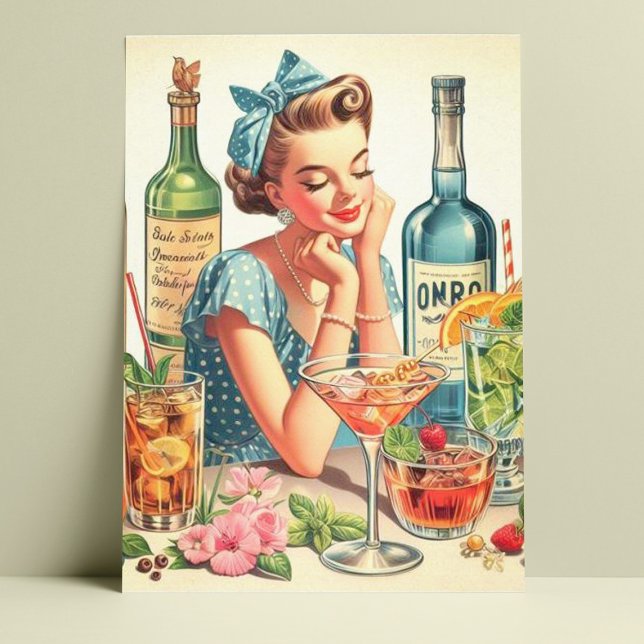 Vintage Drink Girl Illustration Postcard (Creator Uploaded)