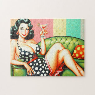Vintage Drink Girl Jigsaw Puzzle
