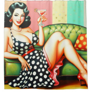 Vintage Drink Girl Shower Curtain