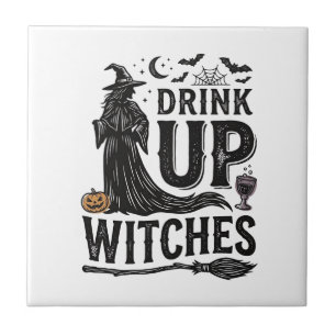 Vintage Drink Up Witches Halloween Shirt Design_1 Ceramic Tile