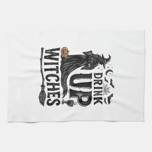 Vintage Drink Up Witches Halloween Shirt Design_1 Tea Towel
