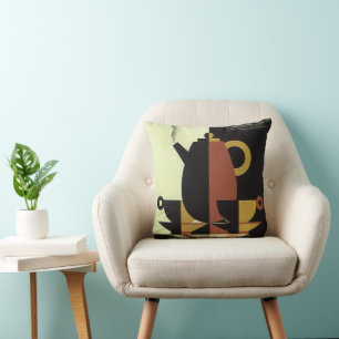 Vintage Drinks Beverages Coffee Pot with Cups Cushion
