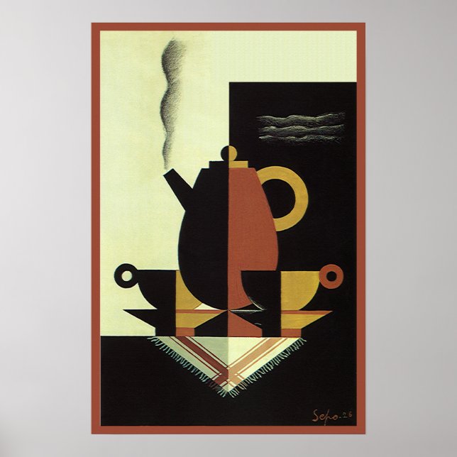 Vintage Drinks Beverages Coffee Pot with Cups Poster (Front)