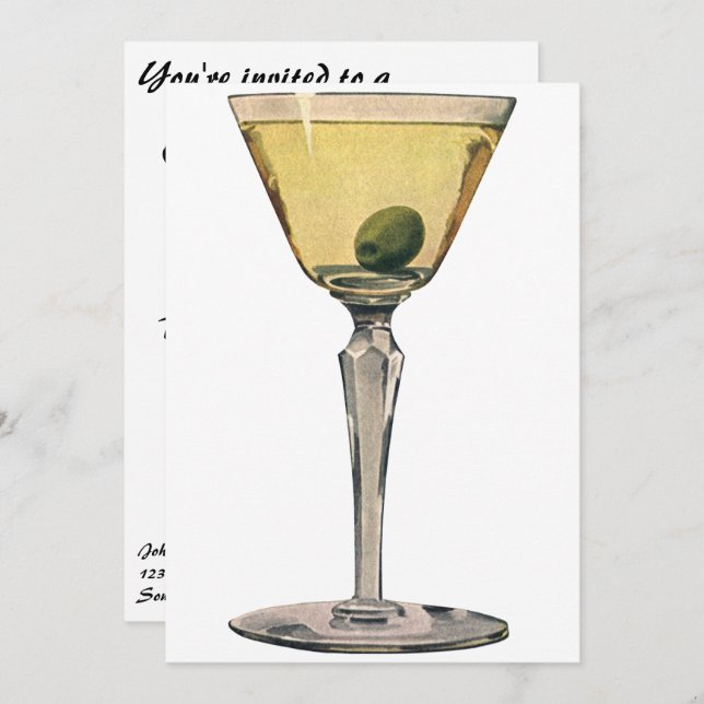 Vintage Drinks Beverages, Martini Olive Cocktail Invitation (Front/Back)