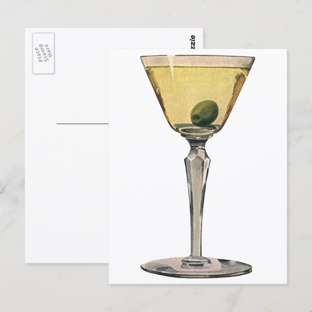 Vintage Drinks Beverages, Martini Olive Cocktail Postcard (Front/Back)