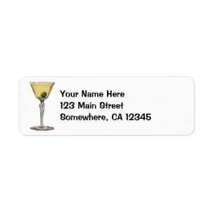 Vintage Drinks Beverages, Martini Olive Cocktail Return Address Label