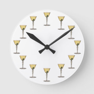 Vintage Drinks Beverages, Martini Olive Cocktail Round Clock