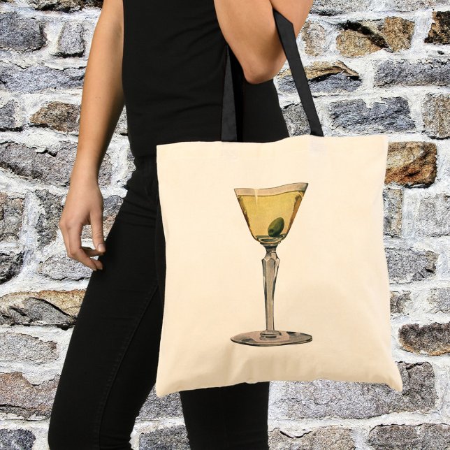 Vintage Drinks Beverages, Martini Olive Cocktail Tote Bag (Creator Uploaded)