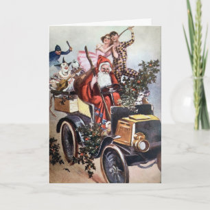 Vintage Driving Santa Holiday Card