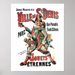 Vintage Drum Art Drummer Jester Toy Advertising Poster