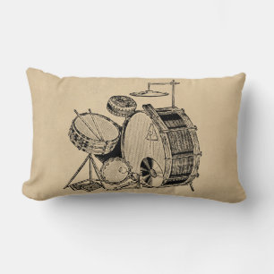 Vintage Drum Kit Drums Lumbar Cushion