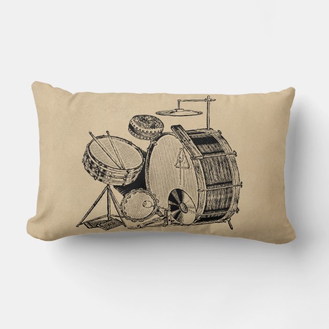 Vintage Drum Kit Drums Lumbar Cushion (Front)