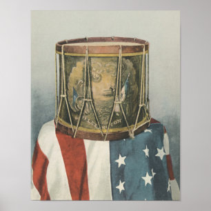 Vintage Drum Music Art Print Drummer Flag Military