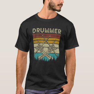 Vintage Drummer Drum Sticks Rock & Roll Skeleton H T-Shirt