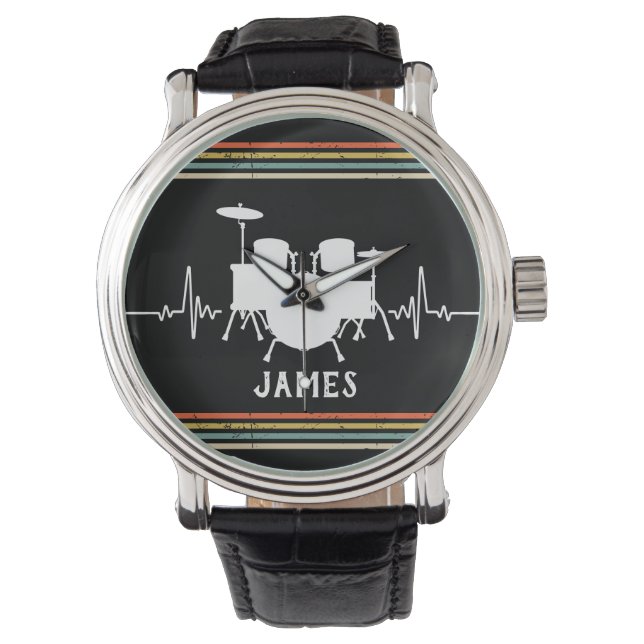 Vintage Drummer with Custom Name -  Watch (Front)