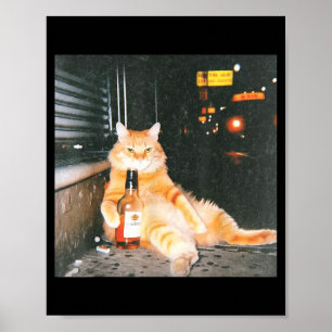 Vintage Drunk Cat Meme In Night Street Funny Cat L Poster