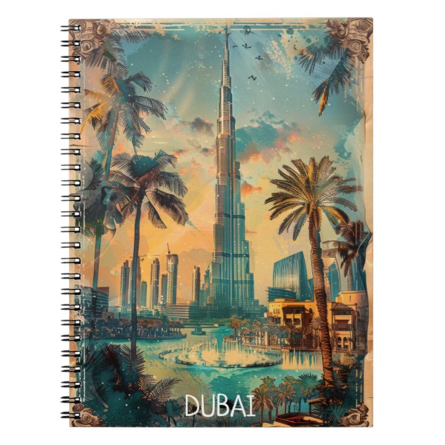Vintage Dubai United Arab Emirates Burj Khalifa Notebook (Front)