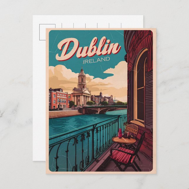 Vintage Dublin city, Ireland republic travel gifts Postcard (Front/Back)