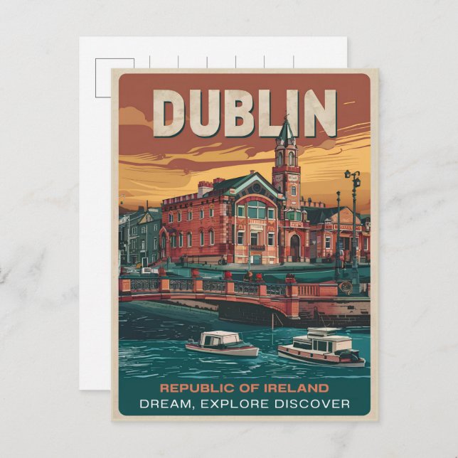 Vintage Dublin city, Ireland republic travel gifts Postcard (Front/Back)