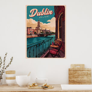 Vintage Dublin city, Ireland republic travel gifts Poster