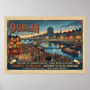 Vintage Dublin Ireland Travel Poster