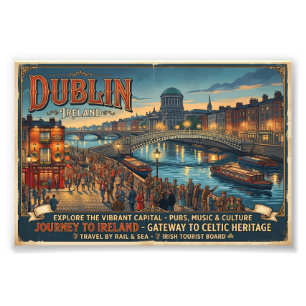 Vintage Dublin Ireland Travel Poster