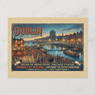 Vintage Dublin Ireland Travel Poster Postcard