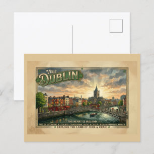 Vintage Dublin Travel Poster Postcard