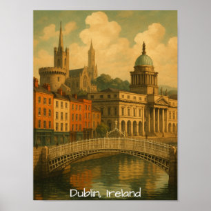 Vintage Dublin Travel Retro Ireland City Artwork Poster