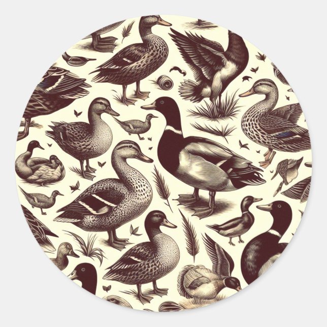 Vintage Duck and Goose Pattern Classic Round Sticker (Front)