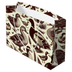 Vintage Duck and Goose Pattern Large Gift Bag