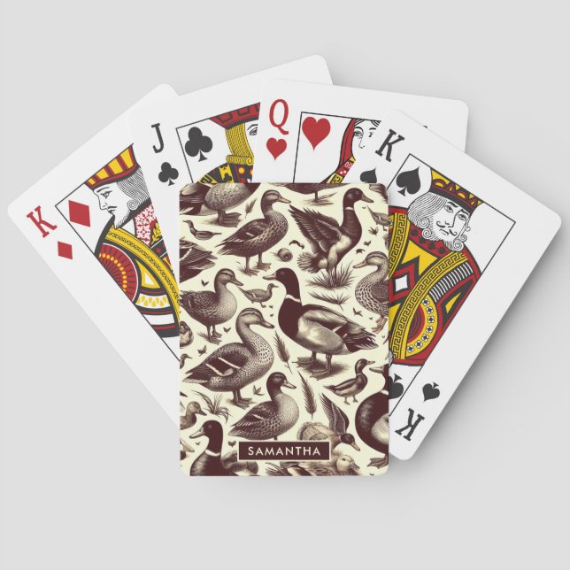 Vintage Duck and Goose Pattern Playing Cards (Back)