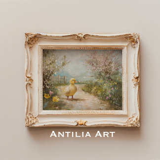 Vintage Duckling Portrait Spring Farm Life Duck Poster