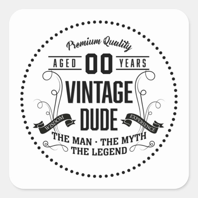 Vintage Dude Custom Age Square Sticker (Front)