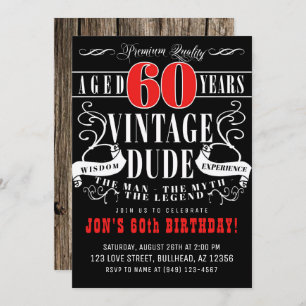 Vintage Dude Man Myth Legend Men's 60th Birthday Invitation